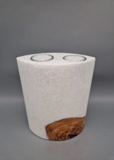 EXQUISITE ovale Kerze mit ECHTHOLZSTÜCK und 2 Teelichteinsätzen, aus Stearin mit Kristall-Optik,  21 x 15 x 8 cm, Flagship Candle!
