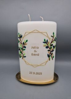 Superior Hochzeitskerze Oval mit 2 Dochte "Goldrahmen mit Blätterzauber", 22 x 13,5 x 7 cm, sehr groß, Wachsmotive, personalisiert