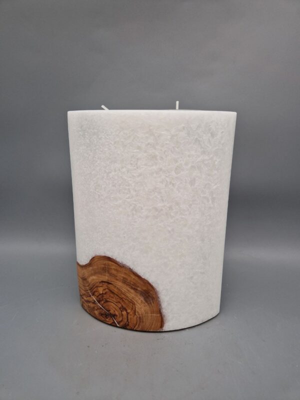 EXQUISITE ovale Kerze mit ECHTHOLZSTÜCK und 2 Dochte, aus Stearin mit Kristall-Optik,  21 x 15 x 8 cm, unsere exquisiteste Kerze! – Bild 3