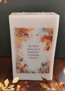 herbstkerze blockkerze fuchs und hase spruch Herbstdeko