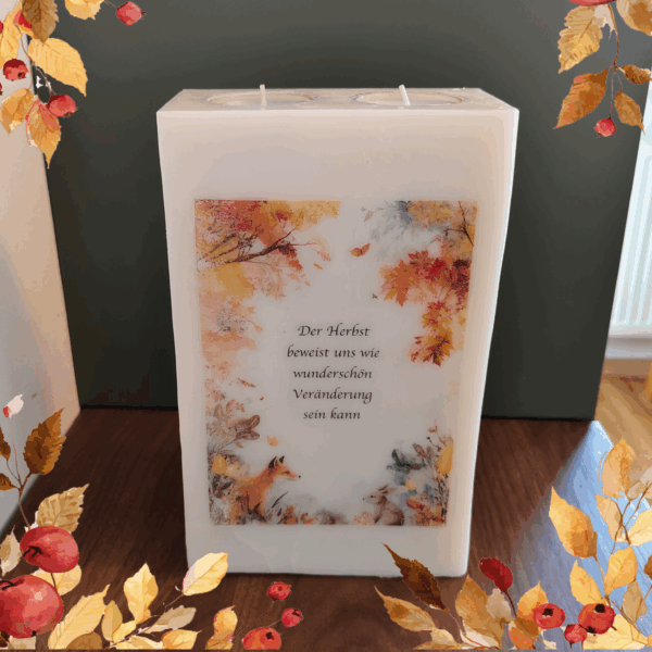 herbstkerze blockkerze fuchs und hase spruch Herbstdeko