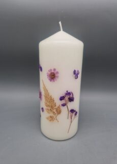 Stumpenkerze "Wiesenblumen", 16 x 6,5 cm, echte, getrocknete Blüten und Gräser, UNIKAT