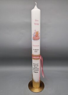 Taufkerze Mädchen "ARCHE NOAH", 40 x 3 cm, Druckmotiv, mit Taufspruch, mit hübschen Bändern, personalisiert