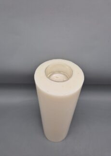 UNIKAT: NACHHALTIGE Stumpenkerze mit TEELICHTEINSATZ, 25 x 7,8 cm, aus Recycling-Wachs, Elfenbein - Stylische BESONDERHEIT: Teelichteinsatz am Rand! 3 FOTOS