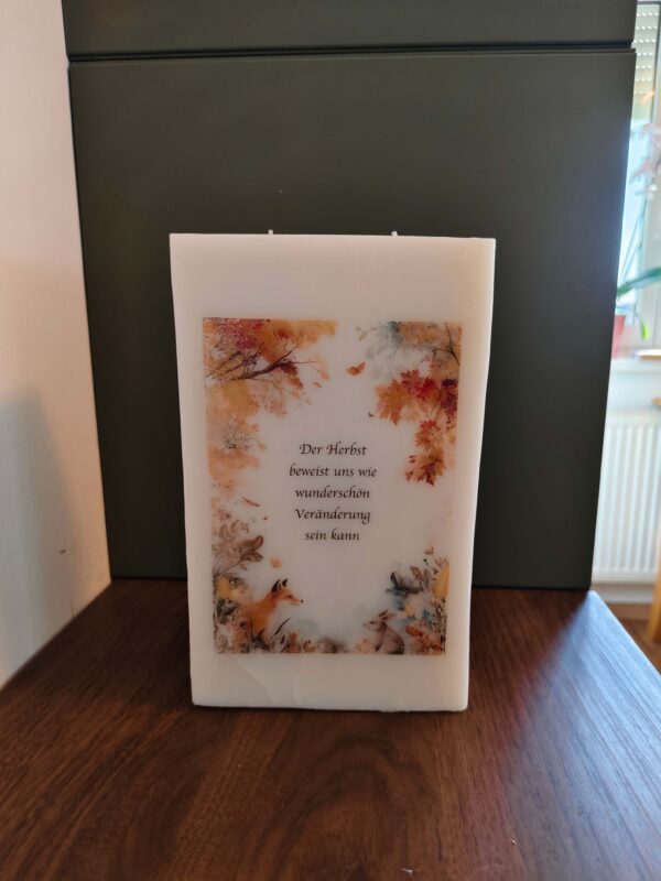 herbstkerze blockkerze fuchs und hase spruch Herbstdeko