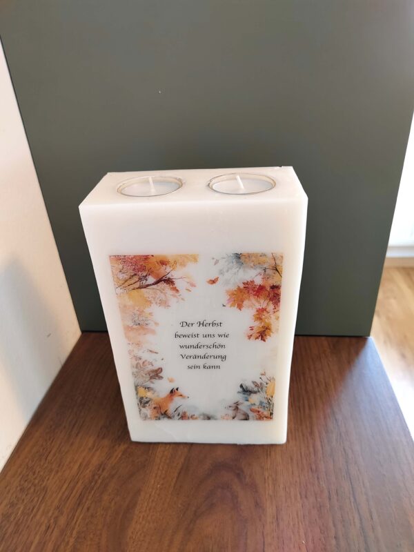 herbstkerze blockkerze fuchs und hase spruch Herbstdeko