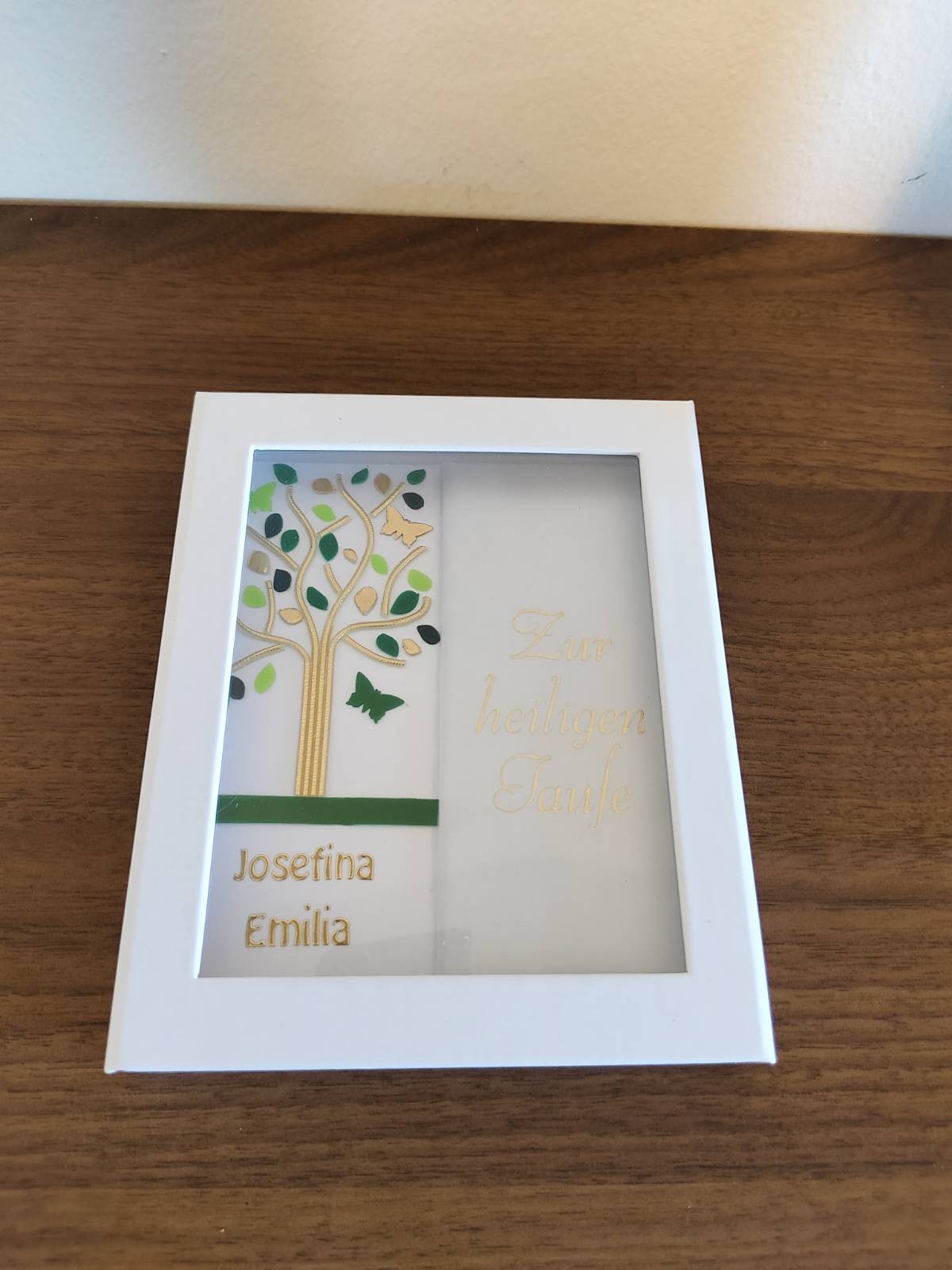 Premium 2-teiliges Lebenskerzen-Set aus 2-Flügel-Ellipse und Taufbrief "Lebensbaum Blätter in Grün" - Blätter in anderer Farbe möglich – Bild 5