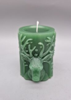 Jagdkerze "Hirsch", 3D-Kerze, Motiv geht rundherum!, Dunkelgrün, Recycling-Wachs - 4 Fotos