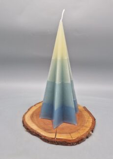Sternkegel Kerze "Wintergrüße", Mint-Farbtöne, 20 x 10 cm, Recycling-Wachs