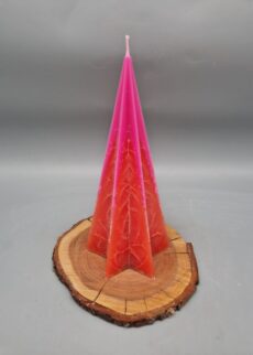 Sternkegel Weihnachtskerze "Weihnachtsträume", Pink mit Orange, Crash-Effekt, 20 x 10 cm, Recycling-Wachs, UNIKAT