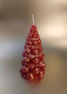 3D-Kerze mit Duft: "Rot, goldener Kugel-Christbaum", Weihnachtsbaum, Duft: Sandelholz und Orange, Recycling-Wachs