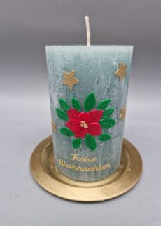 Rustik Kerze "Hab dich lieb", 13 x 7,5 cm, Smaragd, Wachsmotive, Weihnachtsstern und Sterne