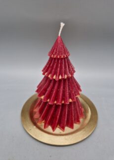 Weihnachtsbaum Kerze, 11,7 x 9 cm, Weinrot mit Gold-Glitzer