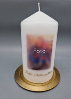 FOTOKERZE als Weihnachtsgeschenk, 15 x 8 cm, persönliches Foto als Druck und darunter "Frohe Weihnachten"