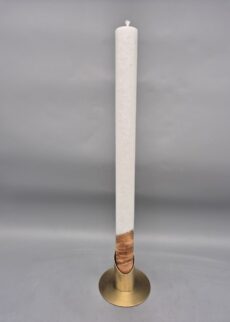 NEU - NEU: Premium Taufkerze mit ECHTHOLZSTÜCK, aus Stearin, 40 x 3 cm, inklusive Klarsichtkarton