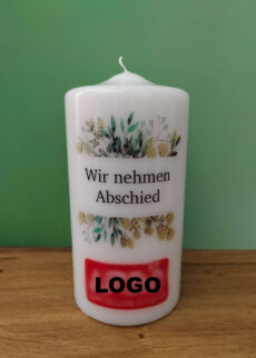 Trauerkerze mit Firmenlogo , 20 x 10 cm, Druckmotiv, Personalisierung
