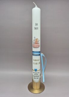 Taufkerze Junge "ARCHE NOAH", 40 x 4 cm, Druckmotiv, mit Taufspruch, mit hübschen Bändern, personalisiert