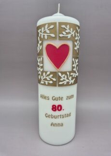 Geburtstagskerze zum 80er, 25 x 7 cm, Wachsmotive, Text: Alles Gute zum 80. Geburtstag "Name"