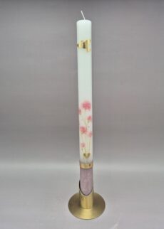 NACHHALTIGE Taufkerze Mädchen "Blumen und Altrosa Griff", 40 x 3 cm, Druck- und Wachsmotiv, personalisiert