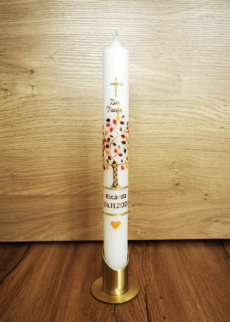 Taufkerze orange, mit kreuz und zur Taufe